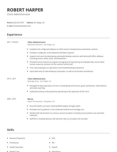 Clinic Administrator Resume