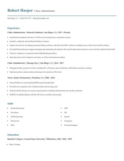 Clinic Administrator Resume