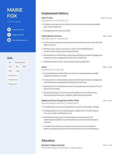 Clinic Trainer Resume