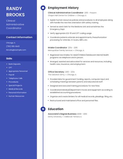 Clinical Administrative Coordinator Resume