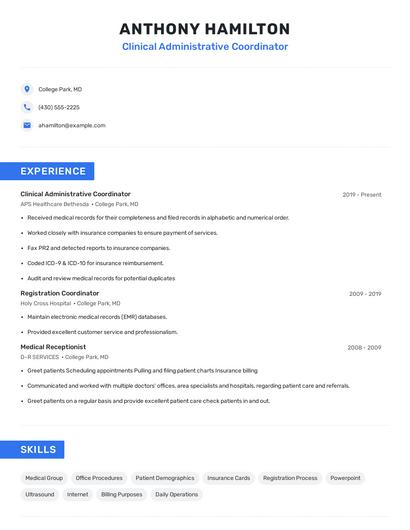 Clinical Administrative Coordinator Resume