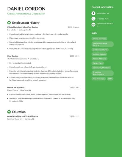Clinical Administrative Coordinator Resume