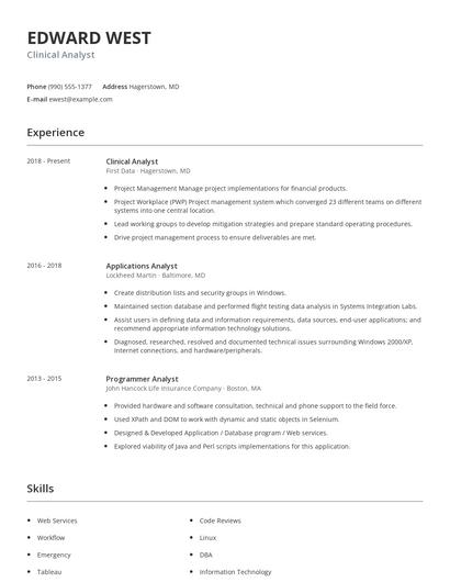 Clinical Analyst Resume