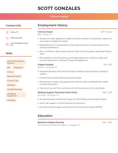 Clinical Analyst Resume
