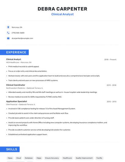 Clinical Analyst Resume