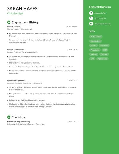 Clinical Analyst Resume
