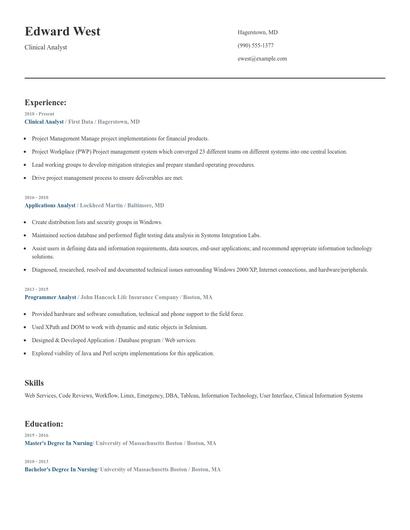 Clinical Analyst Resume