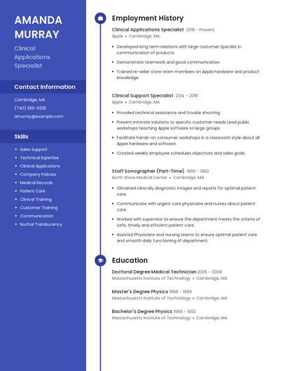 Clinical Applications Specialist Resume