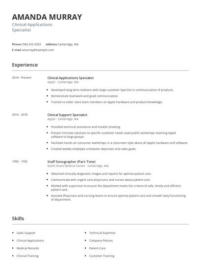 Clinical Applications Specialist Resume