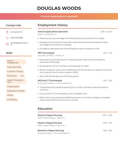 Clinical Applications Specialist Resume