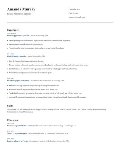 Clinical Applications Specialist Resume