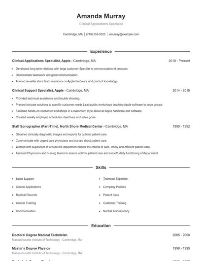 Clinical Applications Specialist Resume