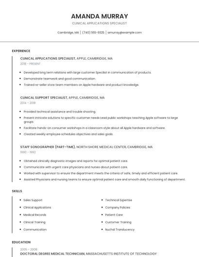 Clinical Applications Specialist Resume