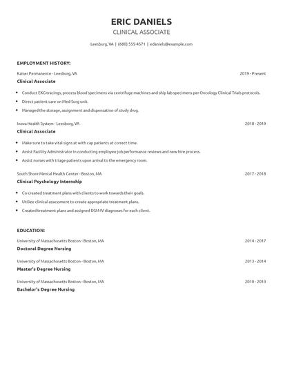 Clinical Associate Resume