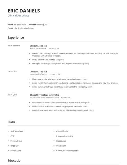 Clinical Associate Resume