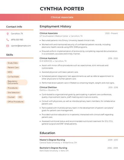 Clinical Associate Resume