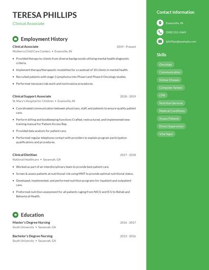 Clinical Associate Resume