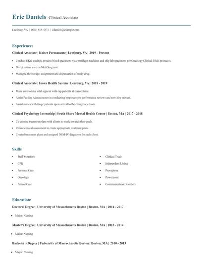 Clinical Associate Resume