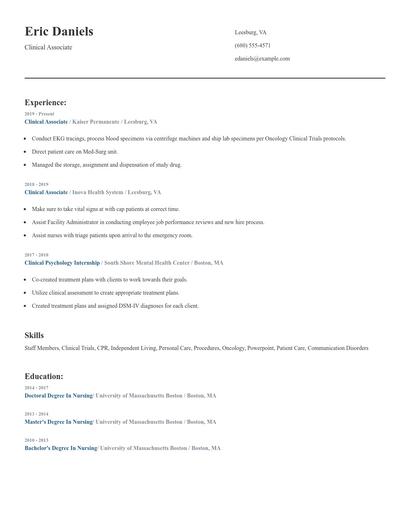 Clinical Associate Resume