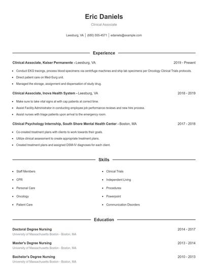 Clinical Associate Resume