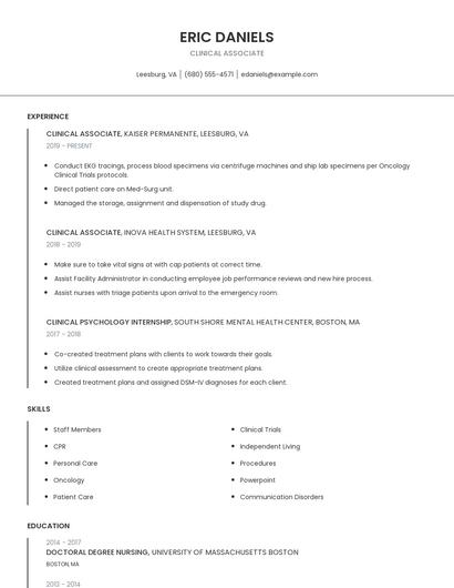 Clinical Associate Resume