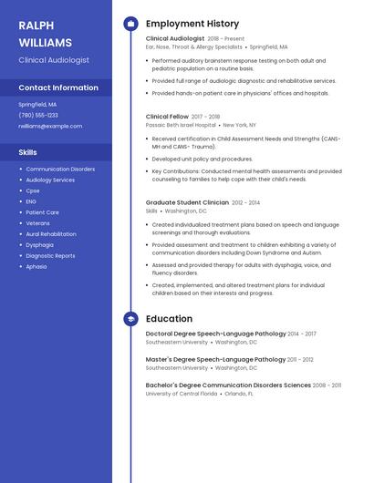 Clinical Audiologist Resume