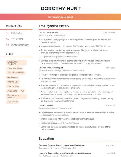Clinical Audiologist Resume