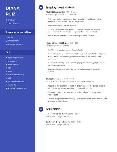 Clinical Coordinator Resume