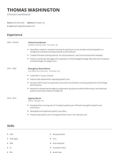 Clinical Coordinator Resume