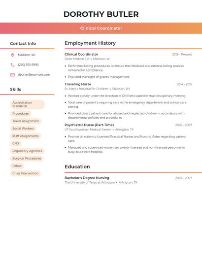 Clinical Coordinator Resume