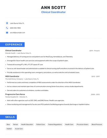 Clinical Coordinator Resume