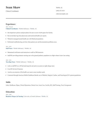 Clinical Coordinator Resume