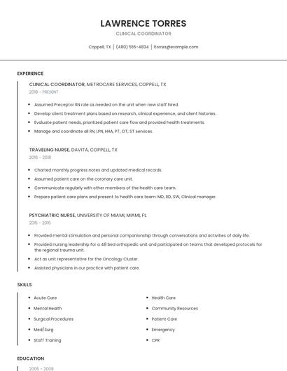 Clinical Coordinator Resume