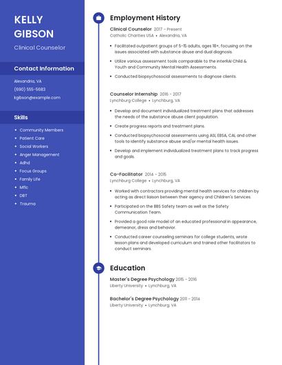 Clinical Counselor Resume