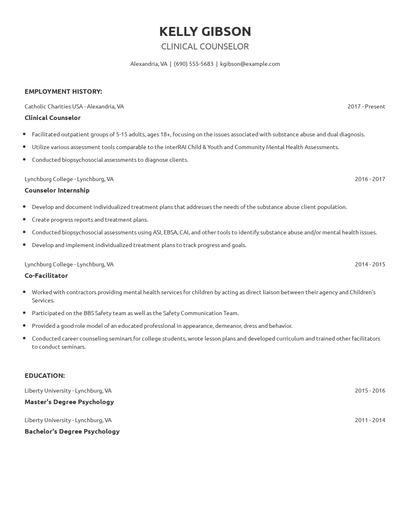 Clinical Counselor Resume