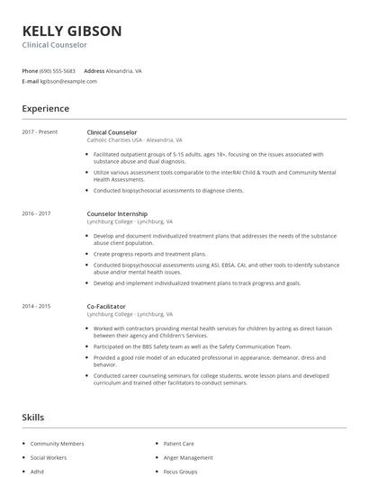 Clinical Counselor Resume