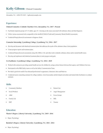 Clinical Counselor Resume