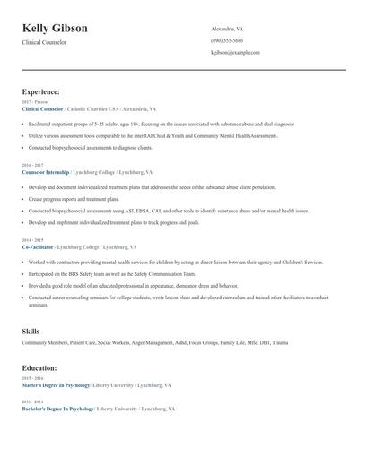 Clinical Counselor Resume