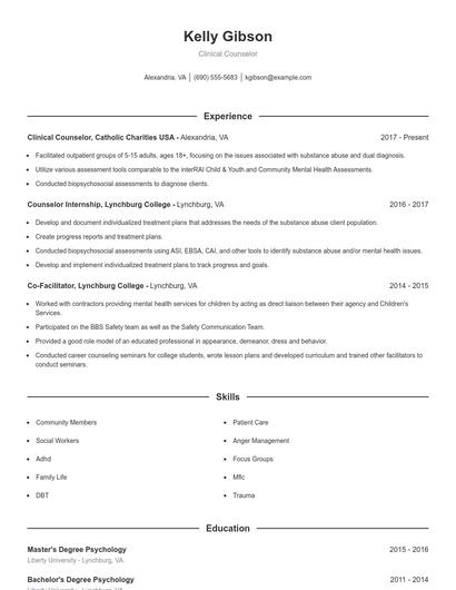 Clinical Counselor Resume