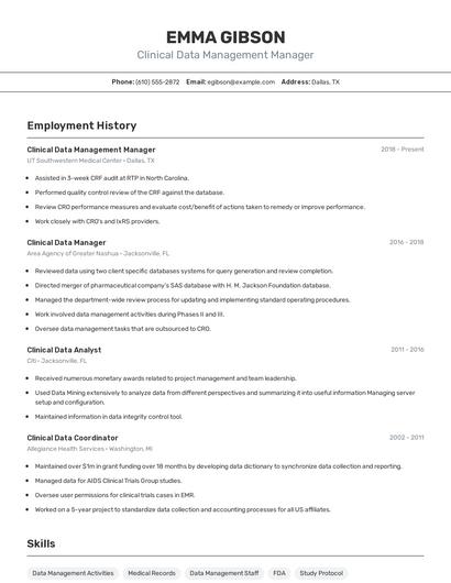 Clinical Data Management Manager Resume