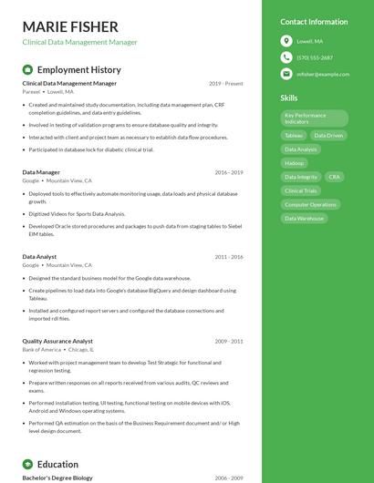 Clinical Data Management Manager Resume