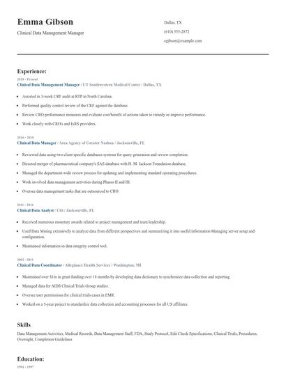 Clinical Data Management Manager Resume