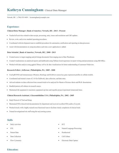 Clinical Data Manager Resume