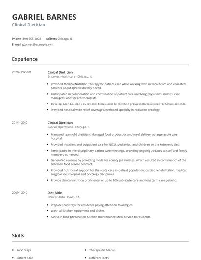 Clinical Dietitian Resume