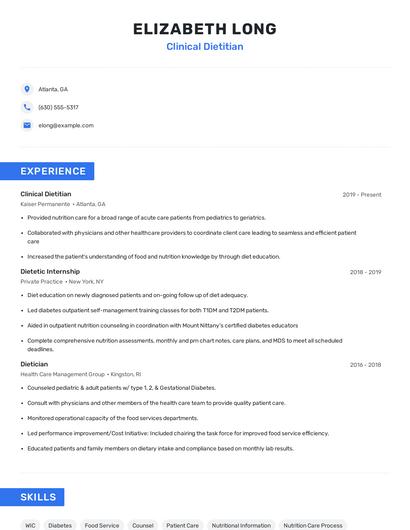 Clinical Dietitian Resume