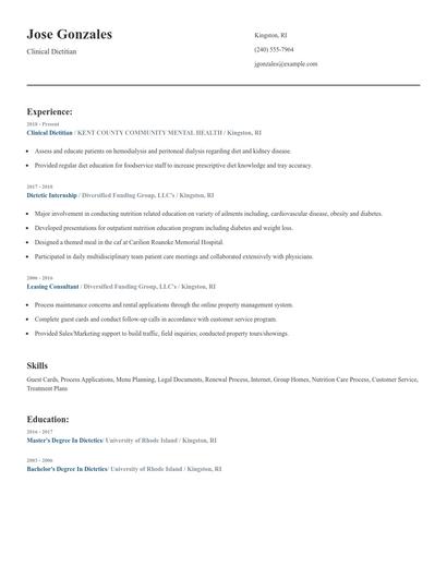 Clinical Dietitian Resume