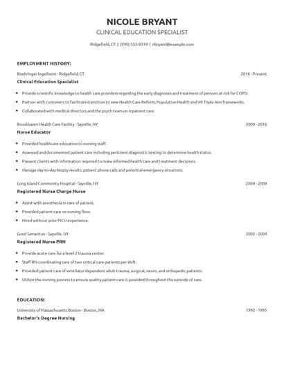Clinical Education Specialist Resume