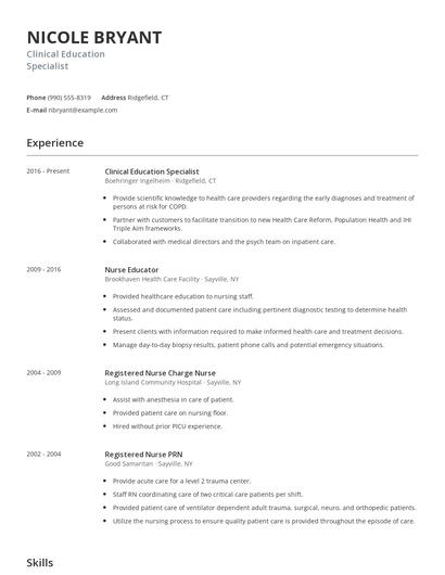 Clinical Education Specialist Resume