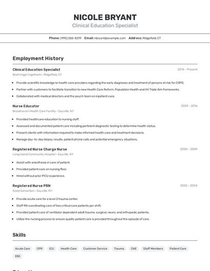 Clinical Education Specialist Resume