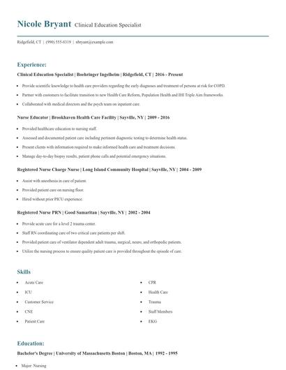 Clinical Education Specialist Resume